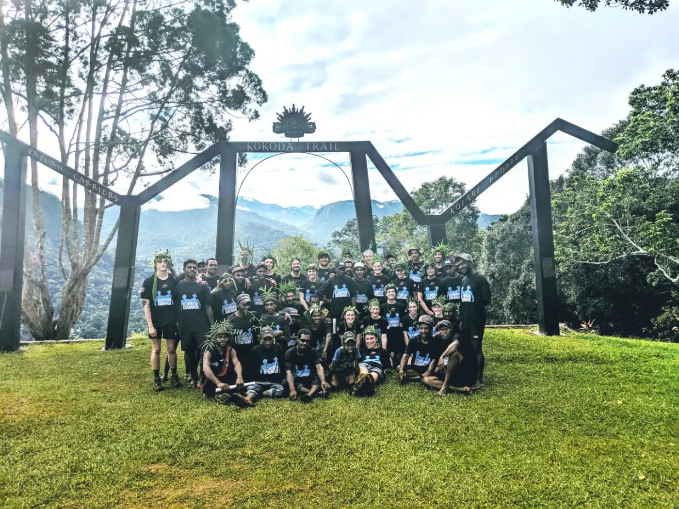 Kokoda Courage trekking group at the memorial arches